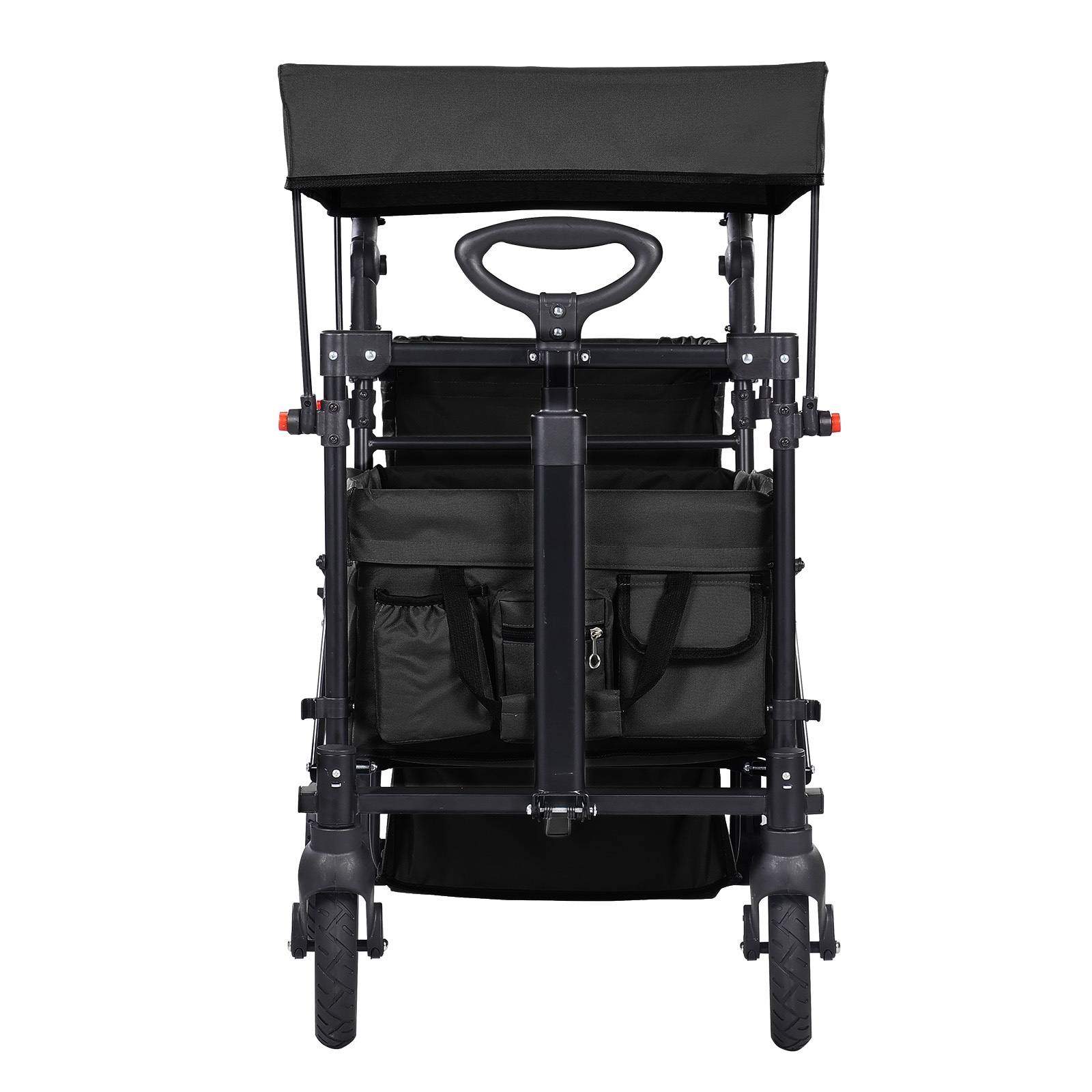 Foldable Garden Wagon Stroller For Two Kids With Canopy Black_voghion.com